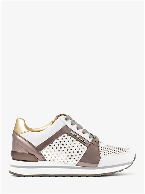 michael kors billie perforated metallic sneaker|Billie Perforated Leather and Suede Trainer .